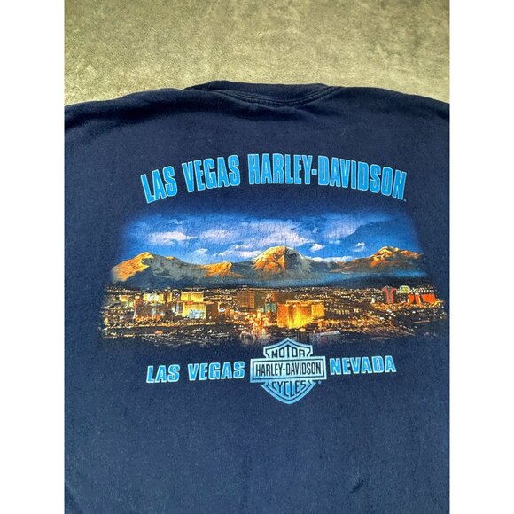 2003 Harley Davidson Las Vegas T-Shirt Blue Size L Bar Shield  Chrome USA - Picture 7 of 12
